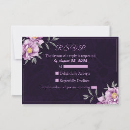 ロマンチックな水色パープル牡丹ウェディングRSVPカード 出欠カード