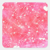 ロマンチックな水色ピンクのハートと矢印パターン スクエアシール (正面)