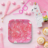 ロマンチックな水色ピンクのハートと矢印パターン ペーパープレート (パーティー)