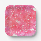 ロマンチックな水色ピンクのハートと矢印パターン ペーパープレート (正面)