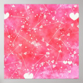 ロマンチックな水色ピンクのハートと矢印パターン ポスター (正面)