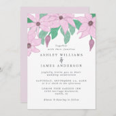 ロマンチックな水色ピンククレマティスフローラデザイン 招待状 (正面/裏面)