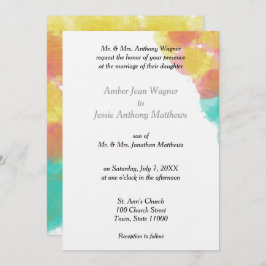 ロマンチックな水色ピンクブルーイエロー結婚ズ 招待状
