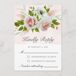 ロマンチックな水色ピンクホワイトローズRSVPカード アドバイスカード