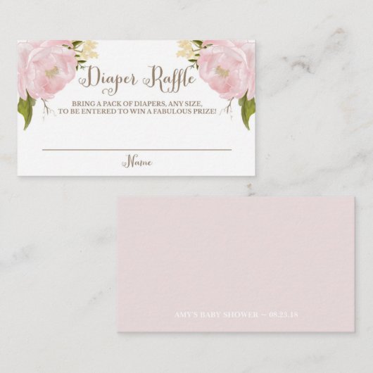 ロマンチックな水色ピンク牡丹おむつラッフル エンクロージャーカード (正面/裏面)