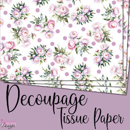 ロマンチックな水色ピンク牡丹ドットパターン白 薄葉紙