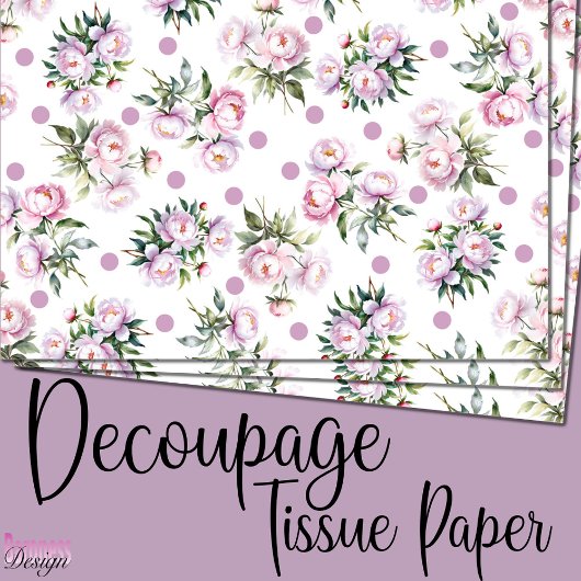 ロマンチックな水色ピンク牡丹ドットパターン白 薄葉紙