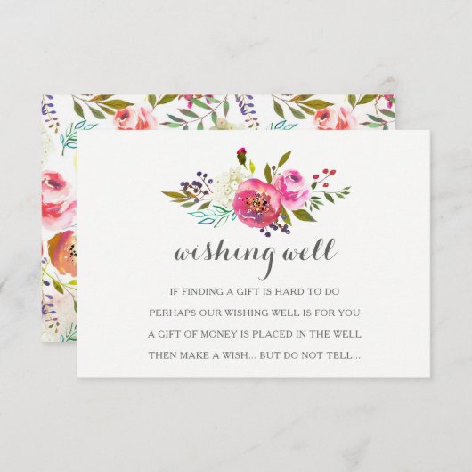 ロマンチックな水色フローラウィッシングウェルカード エンクロージャーカード (正面/裏面)