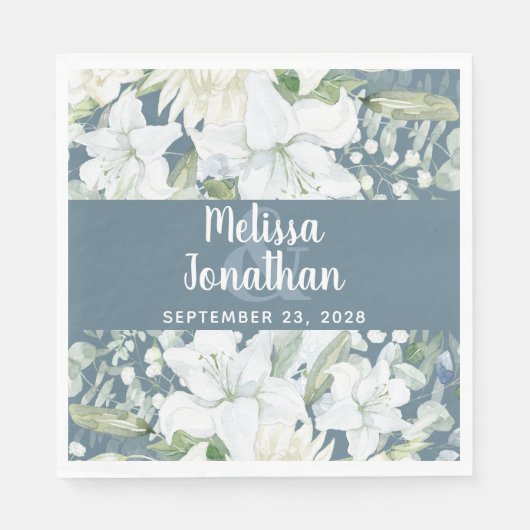 ロマンチックな水色フローラ白結婚花 スタンダードランチョンナプキン (正面)