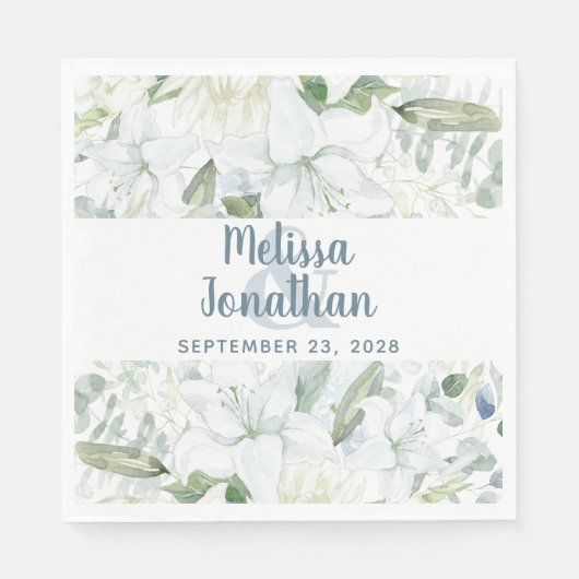 ロマンチックな水色フローラ白結婚花 スタンダードランチョンナプキン (正面)