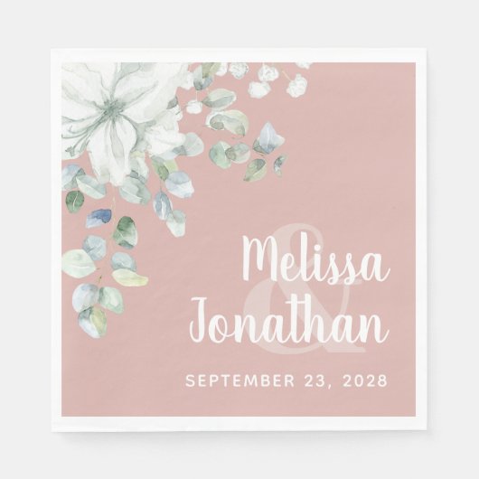 ロマンチックな水色フローラ白結婚花 スタンダードランチョンナプキン (正面)