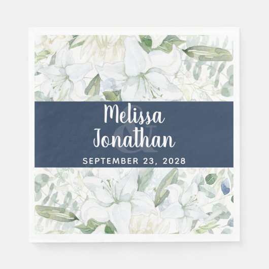 ロマンチックな水色フローラ白結婚花 スタンダードランチョンナプキン (正面)