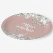 ロマンチックな水色フローラ白結婚花 ペーパープレート (アングル)