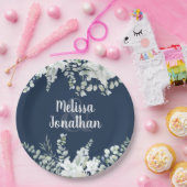 ロマンチックな水色フローラ白結婚花 ペーパープレート (パーティー)