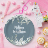 ロマンチックな水色フローラ白結婚花 ペーパープレート (パーティー)