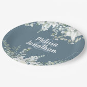 ロマンチックな水色フローラ白結婚花 ペーパープレート (アングル)