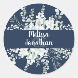 ロマンチックな水色フローラ白結婚花 ラウンドシール