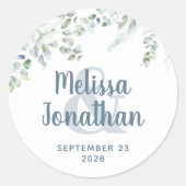 ロマンチックな水色フローラ白結婚花 ラウンドシール (正面)