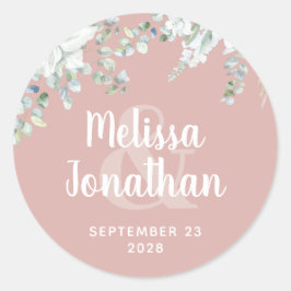 ロマンチックな水色フローラ白結婚花 ラウンドシール