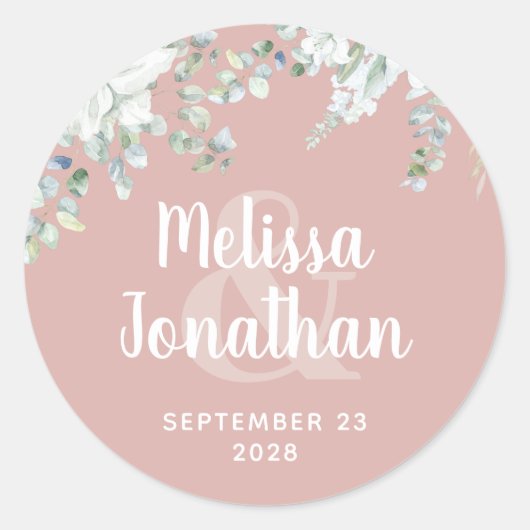 ロマンチックな水色フローラ白結婚花 ラウンドシール (正面)