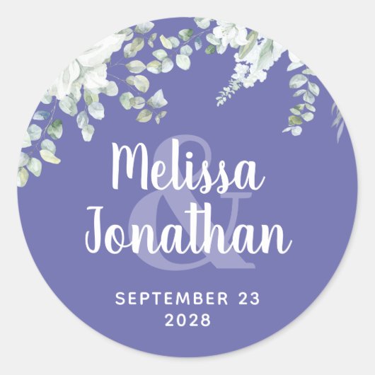 ロマンチックな水色フローラ白結婚花 ラウンドシール (正面)