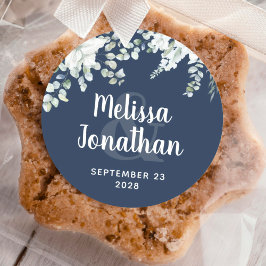 ロマンチックな水色フローラ白結婚花 ラウンドシール