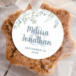 ロマンチックな水色フローラ白結婚花 ラウンドシール