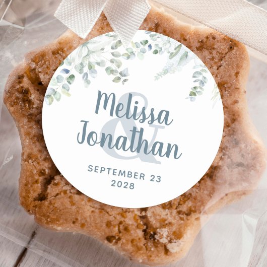 ロマンチックな水色フローラ白結婚花 ラウンドシール