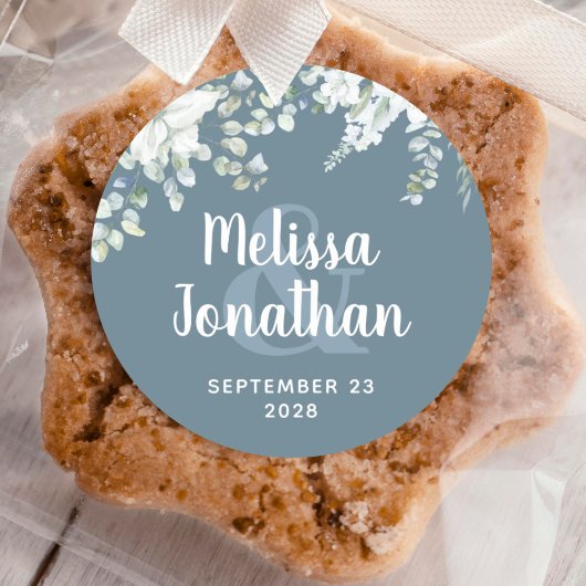 ロマンチックな水色フローラ白結婚花 ラウンドシール