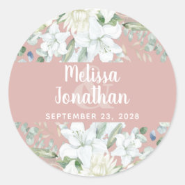 ロマンチックな水色フローラ白結婚花 ラウンドシール