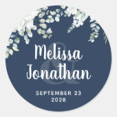 ロマンチックな水色フローラ白結婚花 ラウンドシール (正面)