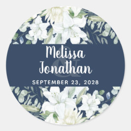 ロマンチックな水色フローラ白結婚花 ラウンドシール