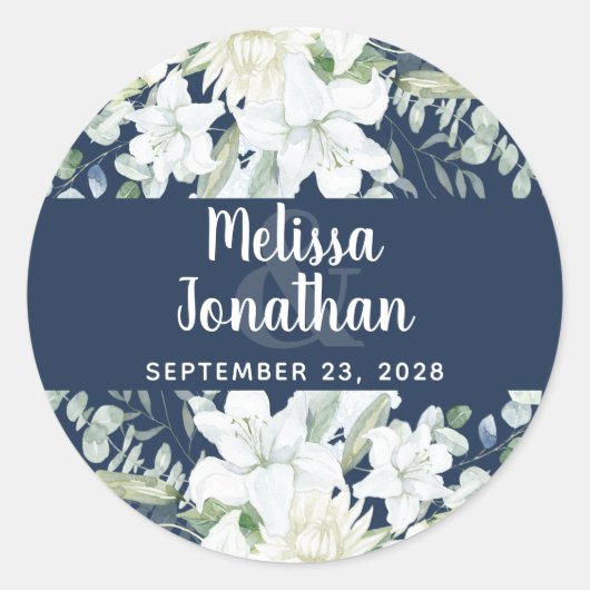 ロマンチックな水色フローラ白結婚花 ラウンドシール (正面)