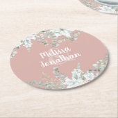 ロマンチックな水色フローラ白結婚花 ラウンドペーパーコースター (アングル)