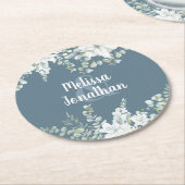 ロマンチックな水色フローラ白結婚花 ラウンドペーパーコースター (アングル)
