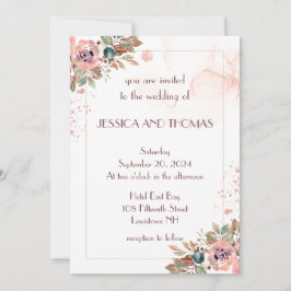 ロマンチックな水色フローラ結婚式招待状 招待状