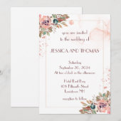 ロマンチックな水色フローラ結婚式招待状 招待状 (正面/裏面)