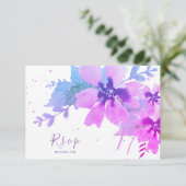 ロマンチックな水色フローラ結婚式RSVPカード 出欠カード (スタンド正面)