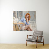 ロマンチックな油アートブルーアイドガールソフトパステルシェード タペストリー (インサイチュ(横))