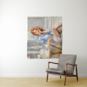 ロマンチックな油アートブルーアイドガールソフトパステルシェード タペストリー (インサイチュ)