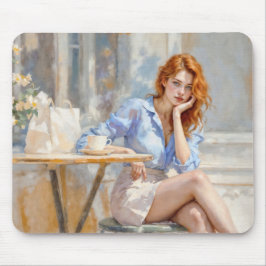 ロマンチックな油アートブルーアイドガールソフトパステルシェード マウスパッド