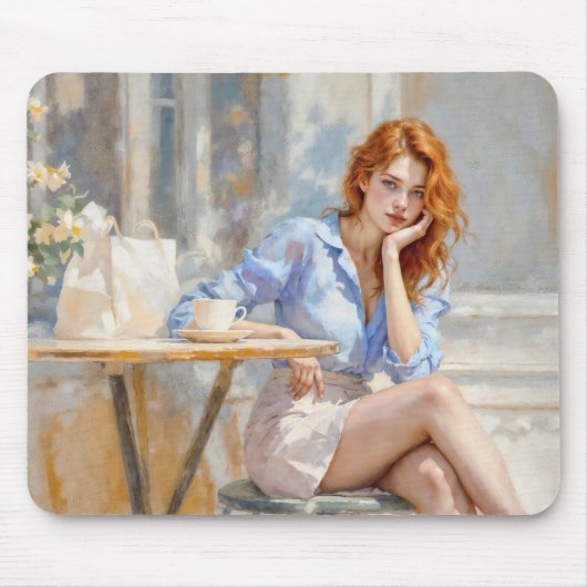 ロマンチックな油アートブルーアイドガールソフトパステルシェード マウスパッド (正面)