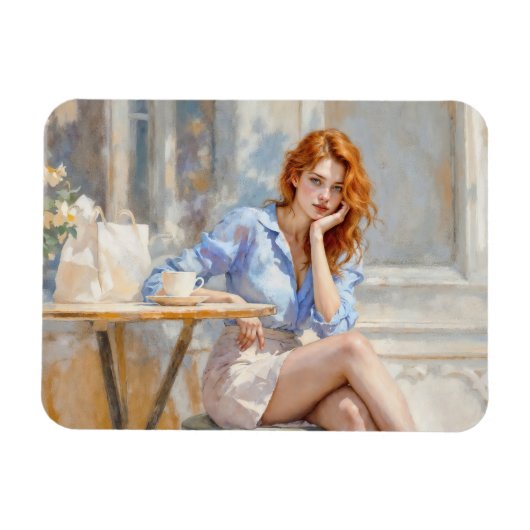 ロマンチックな油アートブルーアイドガールソフトパステルシェード マグネット (横)