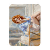 ロマンチックな油アートブルーアイドガールソフトパステルシェード マグネット (縦)