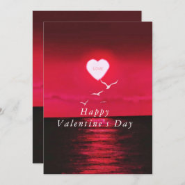 ロマンチックな海の夕日とバレンタインデーのカード