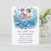 ロマンチックな海の波の紫青の星型貝殻 セーブザデート (スタンド正面)