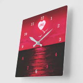 ロマンチックな海サンセットクロックウアートサン文字ラブ スクエア壁時計 (傾斜)