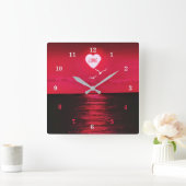 ロマンチックな海サンセットクロックウアートサン文字ラブ スクエア壁時計 (ホーム)