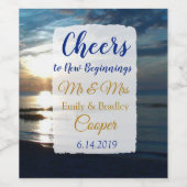 ロマンチックな海パーソナライズされたサン結婚セット ワインラベル (シングルラベル)