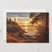 ロマンチックな海岸灯台QRコード結婚ズ 招待状 (正面)